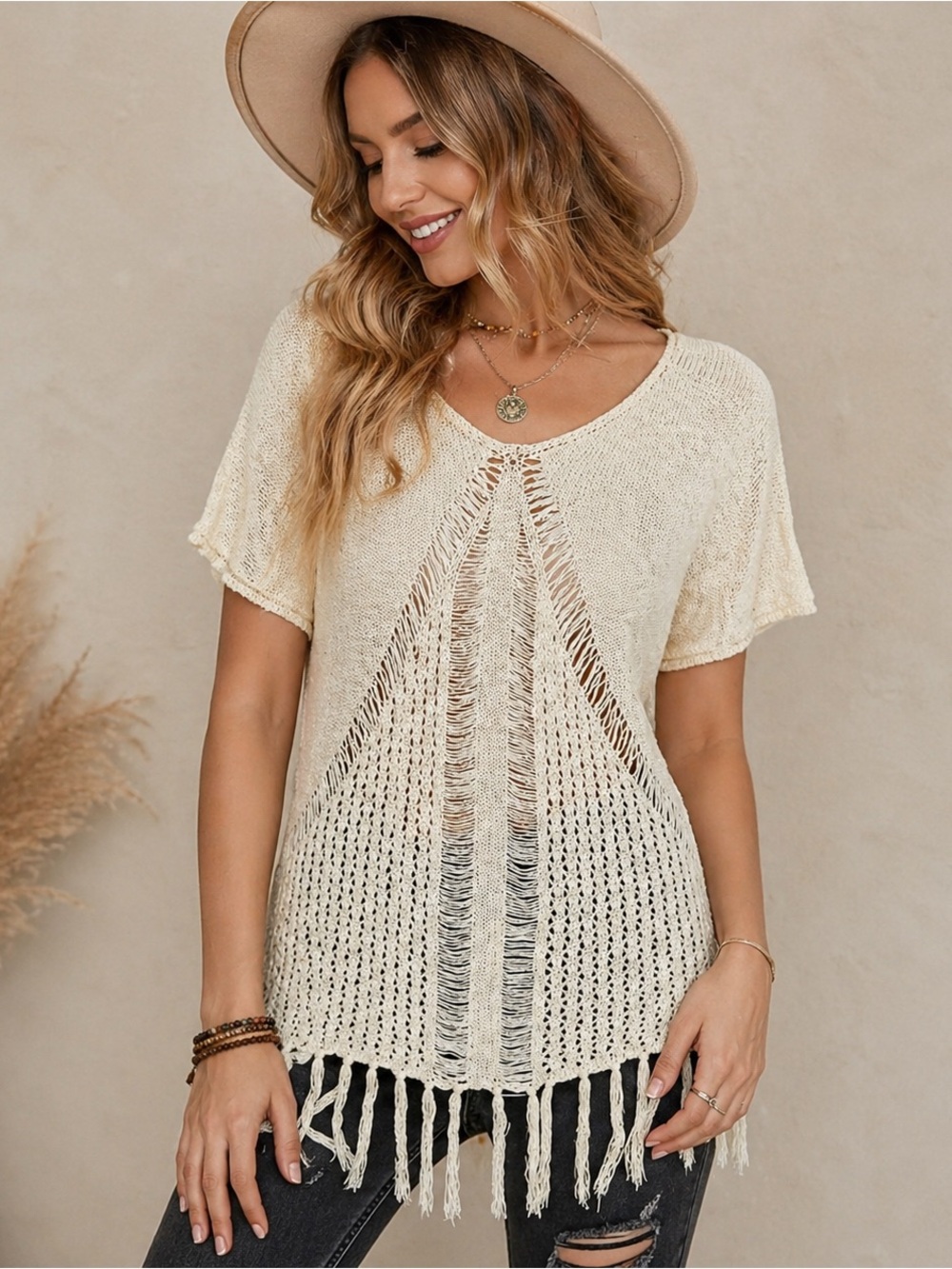 ✨ Sloane Rouge for Anthropologie Boho Fringe Top – Effortless Festival Vibes 🤍🌿✨ - Picture 1 of 12